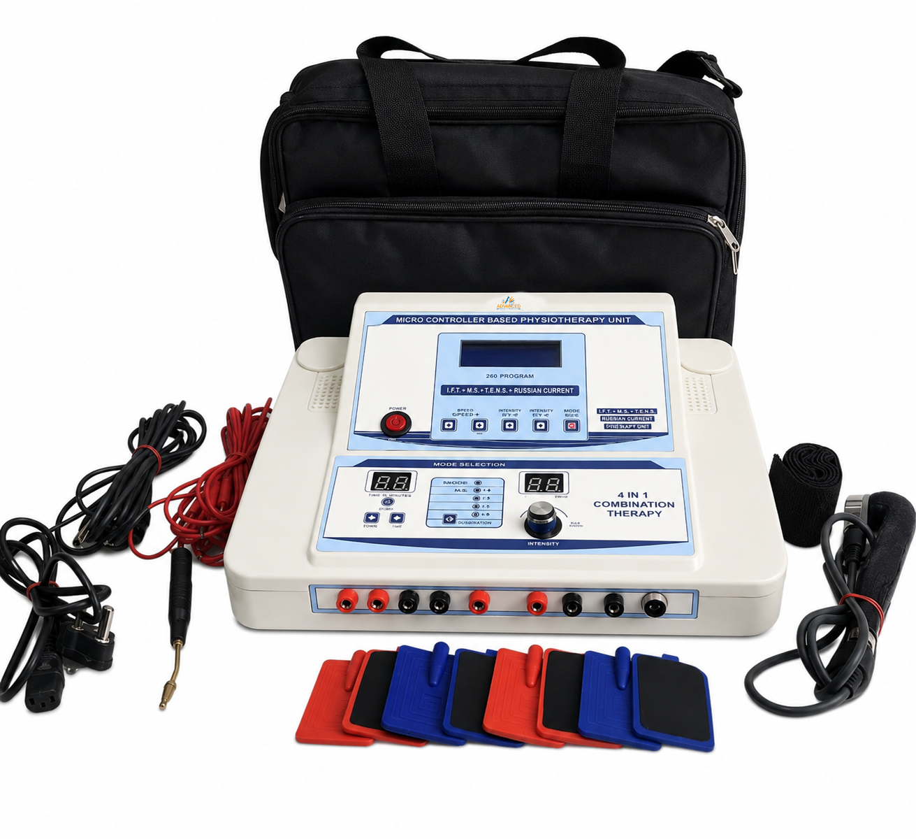 Advanced Physio Medicare 4 in 1 Physiotherapy Combo Machine | IFT + MS + TENS + US 1 MHz with 8 Pads